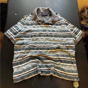 Striped Gray and Blue Men's M Roundtree and Yorke Polo Shirt MEASUREMENTS SHOWN